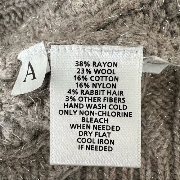 Loft cable knit chunky tan sweater crewneck shimmer light metallic thread Sz S - Picture 5 of 8